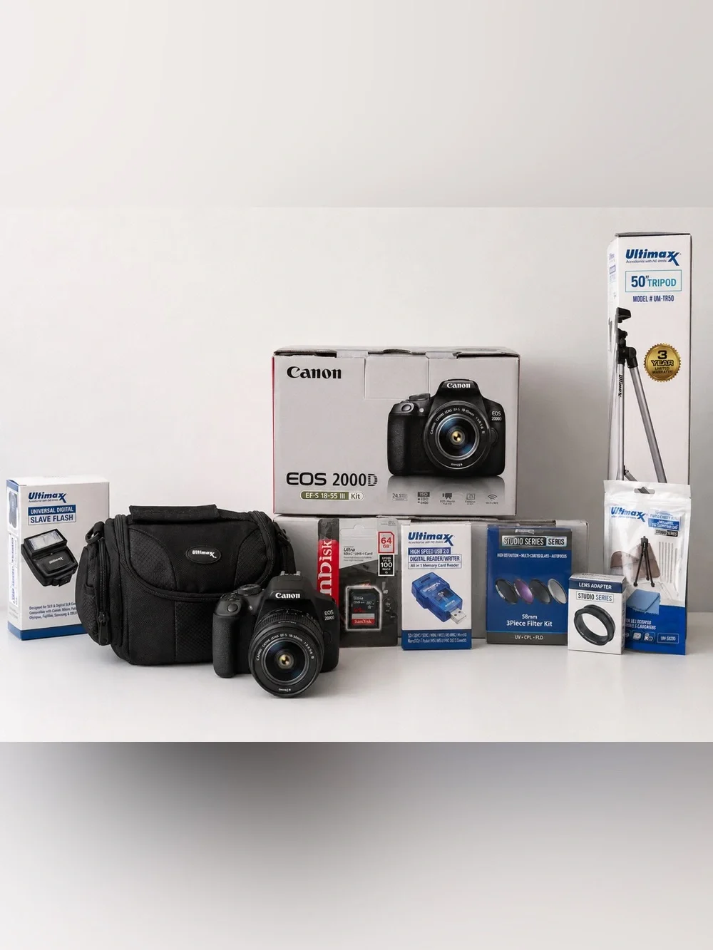Canon EOS 2000D Black DSLR Camera Kit with Accessories